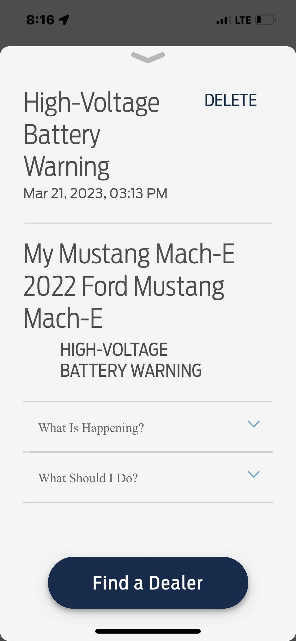 Mustang Mach E High Voltage Battery Warning