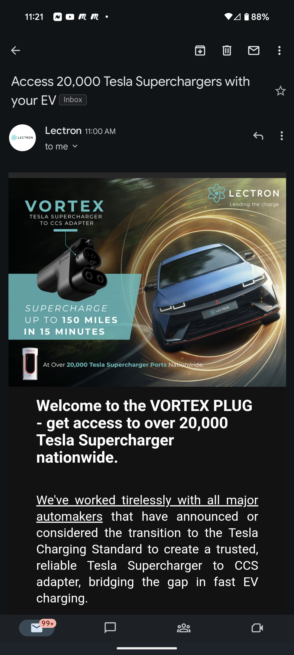 Lectron Vortex Plug: CCS Adapter for Tesla Chargers 