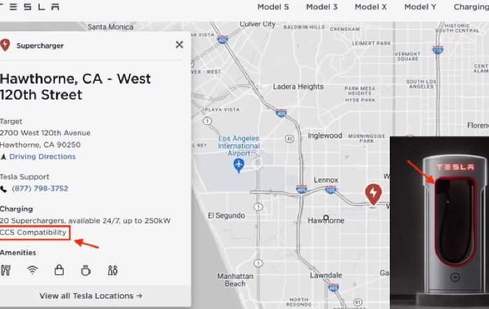 First Tesla Supercharger location with "Magic Dock" CCS compatibility in the US potentially revealed